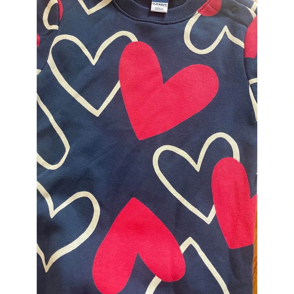 Old Navy Baby Navy Blue Heart Print Fleece Sweatshirt Jumpsuit 18-24M NWT